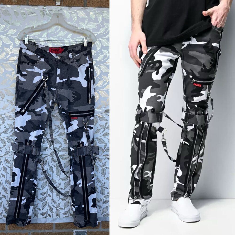 TRIPP NYC Grey Camouflage Cyber Cargo Pants Sz 30 Y2K Grunge Rave Alt Fashion